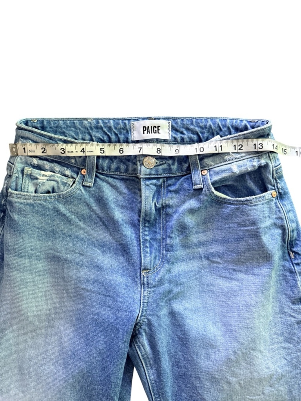 PAIGE Cropped Wide Leg Jeans Raw Hem Distressed Medium Wash Size 26 - Picture 8 of 9